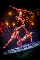 Des acrobates en rose et orange